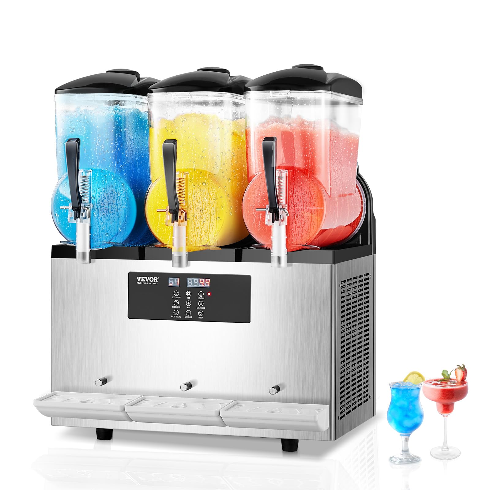 VEVOR Machine à Granité Professionnelle Commerciale, Acier Inoxydable Réservoir 144 Tasses, Boissons Glacées Margarita S